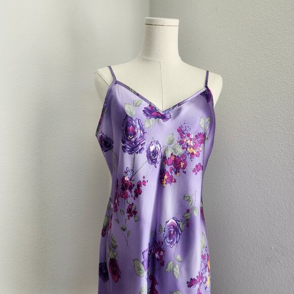 Vintage Gilligan O'Malley Purple Floral Lingerie Slip Dress XL - Picture 2 of 10
